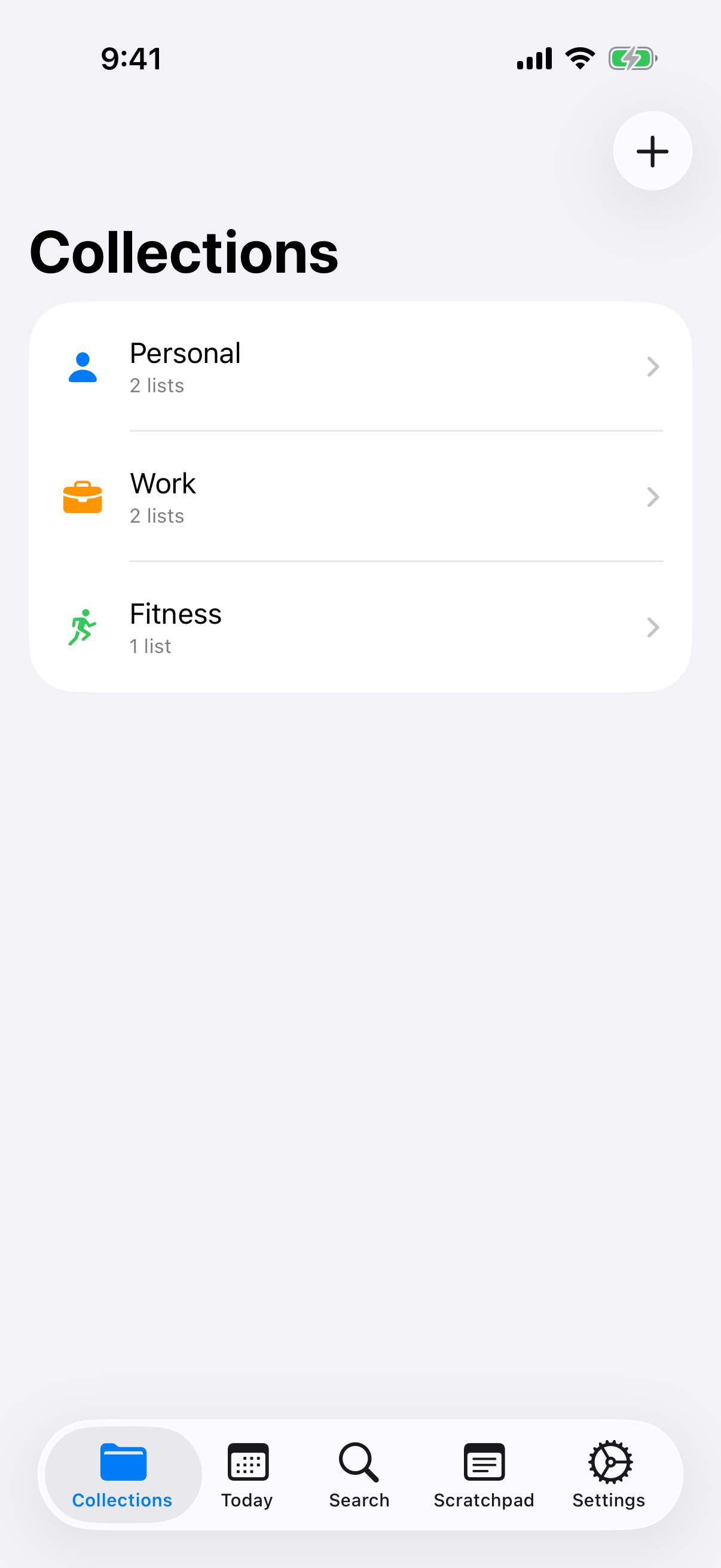 TaskScratch lists view on iPhone