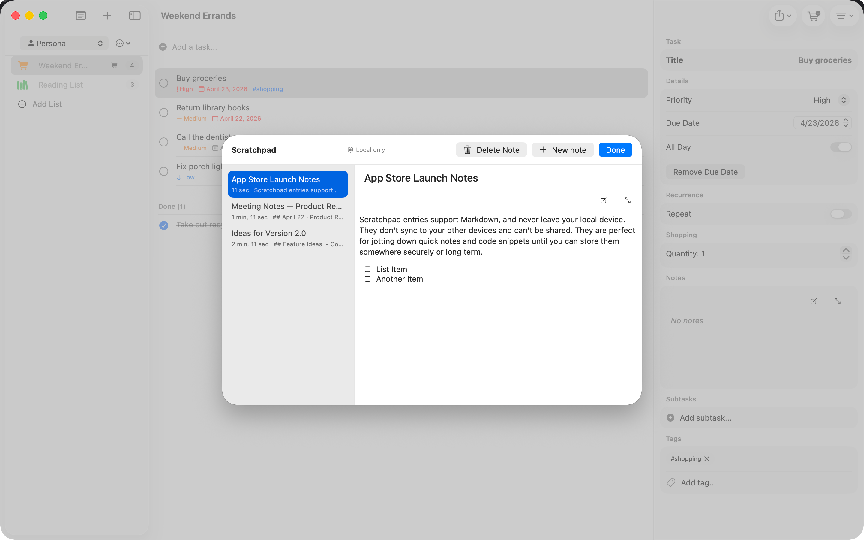 Scratchpad entry editor on Mac